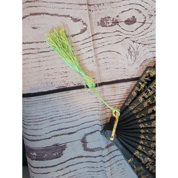 Peacock Emerald Green Embroidered Fabric Folds Handheld Fan Sequin Party Bridal - Picture 4 of 6